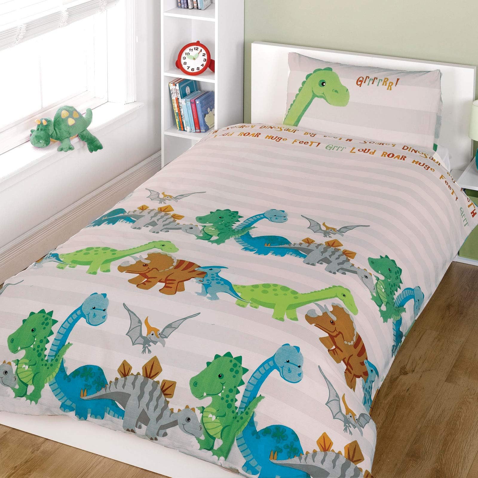 Just Contempo Kids Dinosaur Duvet Cover Set, Single, Grey