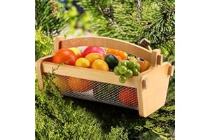 Teenyyou Christmas Garden Harvest Basket Mesh Storage with Handle Versatile Gardening Fruits Vegetables Gathering Basket Garden Supply Gardener Gift Spring for Washing Holding(Wood Color,13.4in)