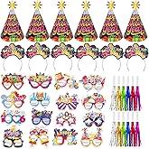 HOWAF 40pcs Neon Color 2026 New Year Eve's Party Supplies Set- Include New Year Paper Hats Headband Paper Eyeglasses Blowouts for 2026 NYE Decorations Accessories