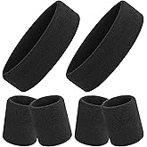 ONUPGO 6 Pieces Sweatbands Set - Sports Headbands Wristbands for Men & Women,Cotton Terry Cloth Sweatband for Tennis,Basketball,Gym,Working Out - Moisture Wicking Elasticity