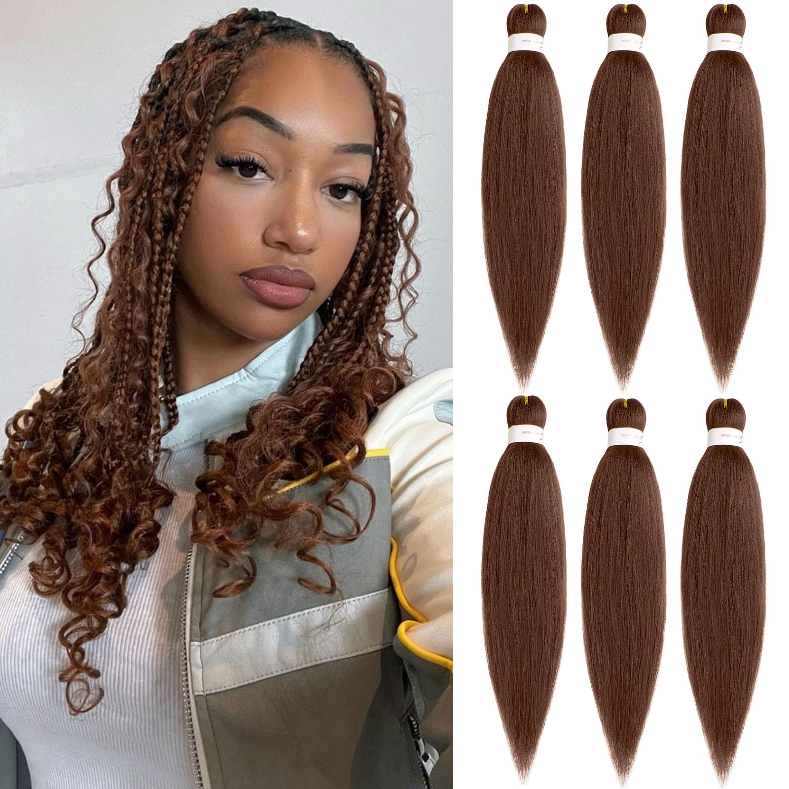Samtress 16 Inch Pre Stretched Braiding Hair 6 Packs Dark Brown Easy Braid Soft Yaki Texture Kanekalon Synthetic Fiber Hot Water Setting Crochet Braids Hair Extensions for Women (#30) — image 1