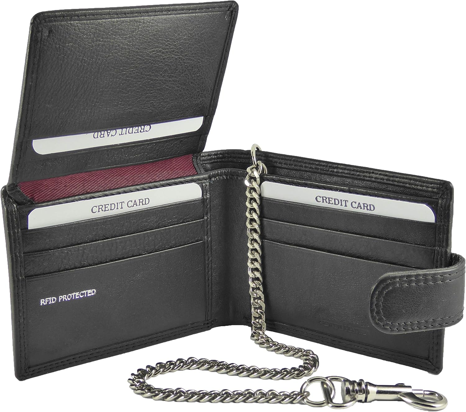 Hide and Sleek Mens Leather Security Chain Wallet, Notes, 8 Card Slots (Black) - Image 3