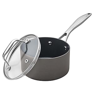 Stone & Beam Sauce Pan with Lid, 1-Quart, Hard-Anodized Non-Stick Aluminum