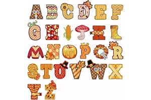 BIUWING 26 Pcs Thanksgiving Iron on Alphabet Patches,Self Adhesive Sew on Embroidered Applique Patch for Repair and Decor,Pumpkin Turkey Maple Leave Heat Transfer Sticker for Cloth Bag Hat Shoe DIY Craft(A-Z)