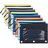 DoDoMagxanadu 3 Ring Pencil Pouch, Binder Pencil Pouch with Zipper and Mesh Window,8pack 8colors