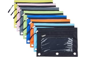 DoDoMagxanadu 3 Ring Pencil Pouch, Binder Pencil Pouch with Zipper and Mesh Window,8pack 8colors