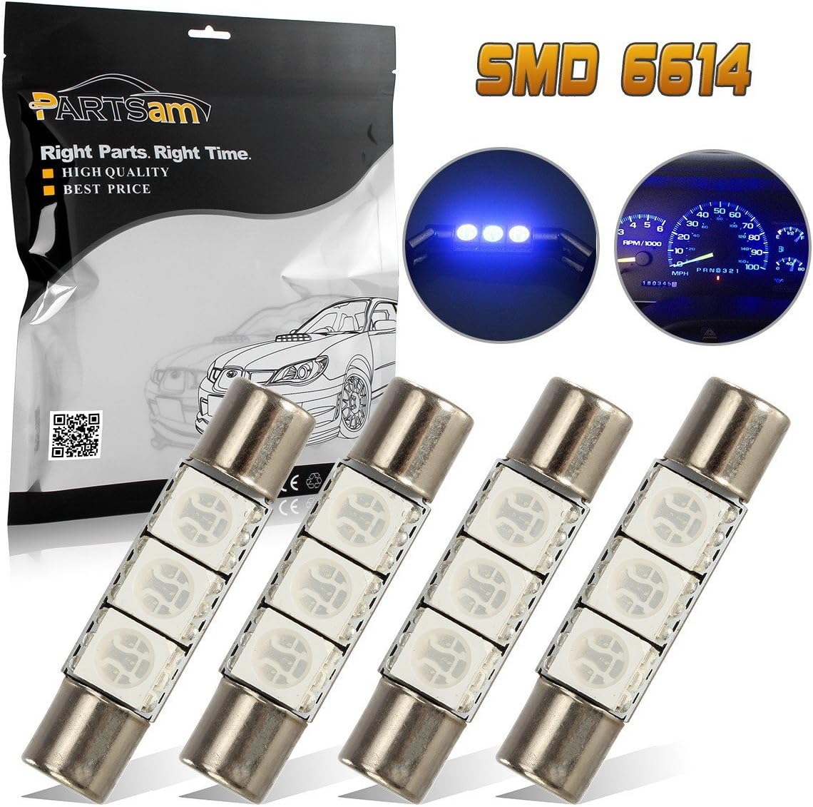 Partsam Blue 29mm Festoon 3-5050-SMD Interior Vanity Mirror LED Lights Sun Visor Lamps Bulbs (Pack of 4)