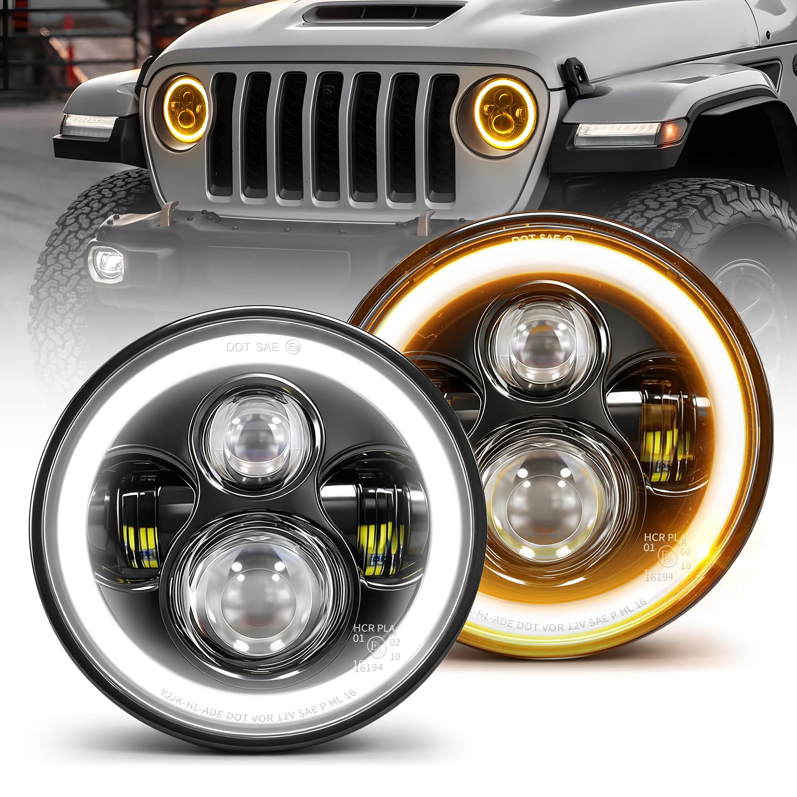Photo 1 of Jumpdy 7 Inch LED Headlights Round Halo Angel Eyes DOT Approved 2PCS Classic LED Headlights with White DRL Amber Turn Signal H6024 High/Low Beam Lights for Wrangler JK TJ LJ CJ