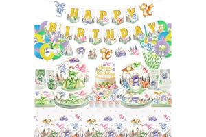 Dragon Birthday Party Decoration ,Including Happy Birthday Party Banner, Plates,Cups, Napkins, Tablecloth, Balloons, Straws,D