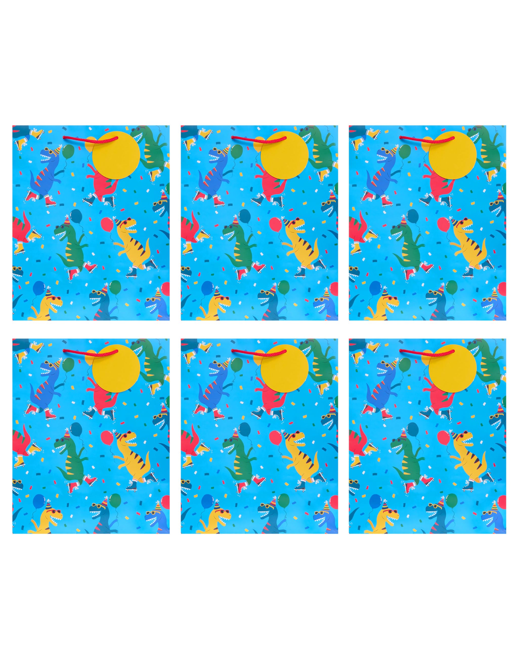 UK Greetings Multipack of 6 Large Gift Bags for Him/Boys - Party Dinosaur Design
