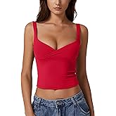 QINSEN Women's V Neck Tank Tops Double Lined Adjustable Strap Camisole Shirt