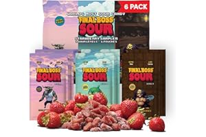 Final Boss Holiday Sour Candy, Sour Strawberries, 6 Pack, Multi-Level Sour Challenge (Levels 1, 2 & 3), Real Dried Fruit, No Artificial Colors or Flavors