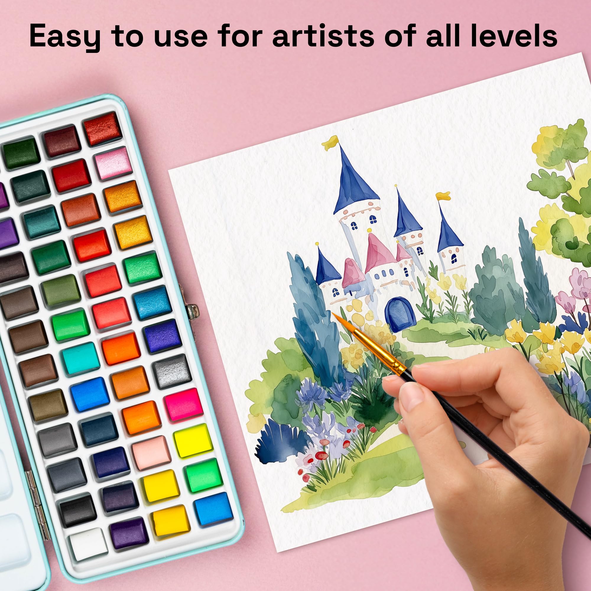 ARTISTRO Watercolor Paint Set Portable, Palette Set with Metallic Colors for Workbooks - Mini Travel Painting Kit for Artists, Professionals, Adults, Kids, Girls&Boys - Art Supplies, Christmas Gift