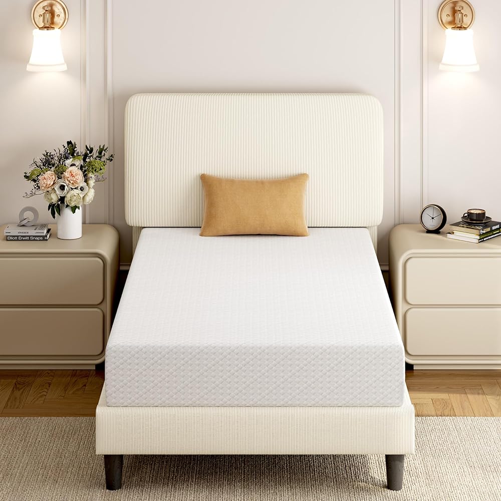 Yaheetech Twin Size Mattress 8 Inch- 3 Foam Layer Cooling Gel Memory Foam Mattresses, Green Tea for Fresher Sleep, Medium Fir