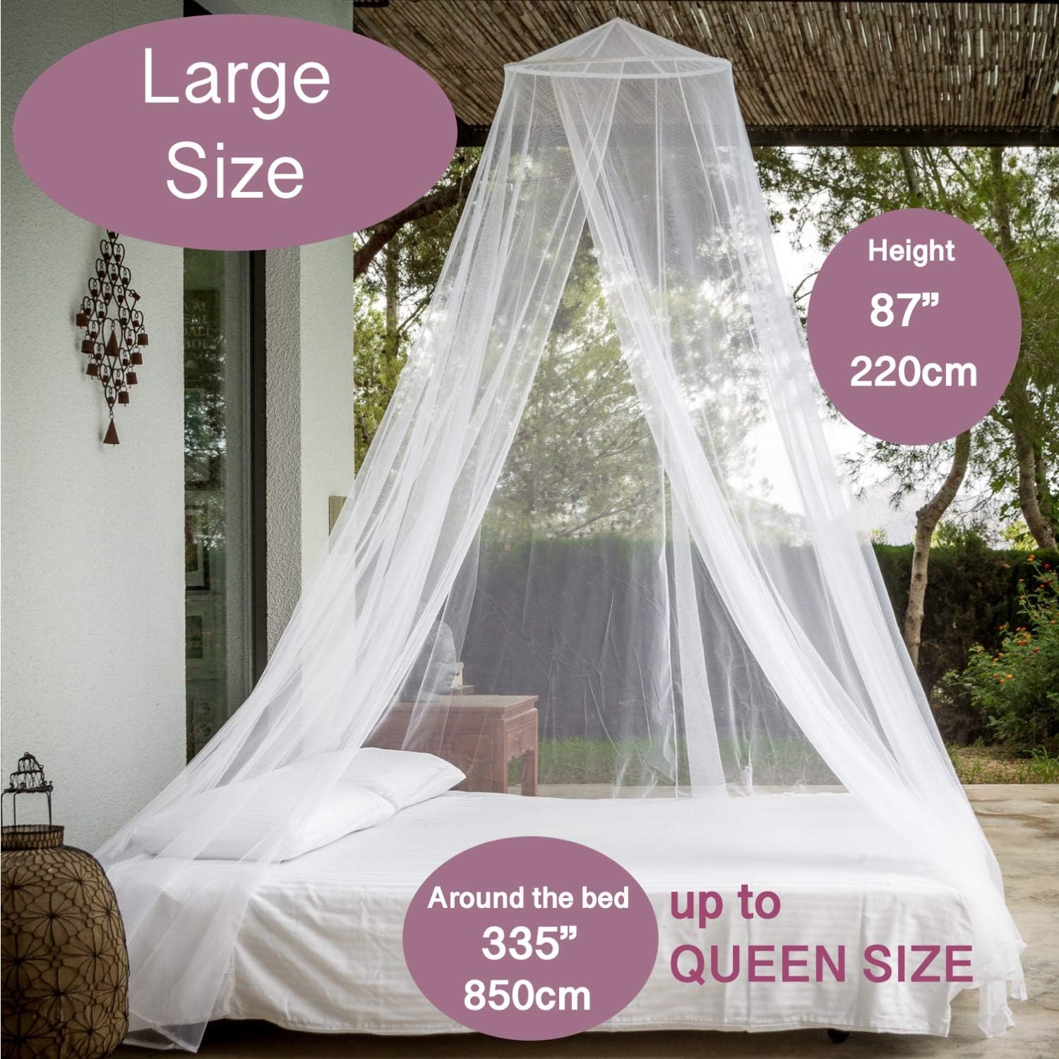 EVEN NATURALS Luxury Mosquito Net Bed Canopy, Large: for Single to Queen Size, Quick Easy Installation, Finest Holes: Mesh 300, Curtain Netting with Entry, Storage Bag, No Chemicals Added: Sports & Outdoors