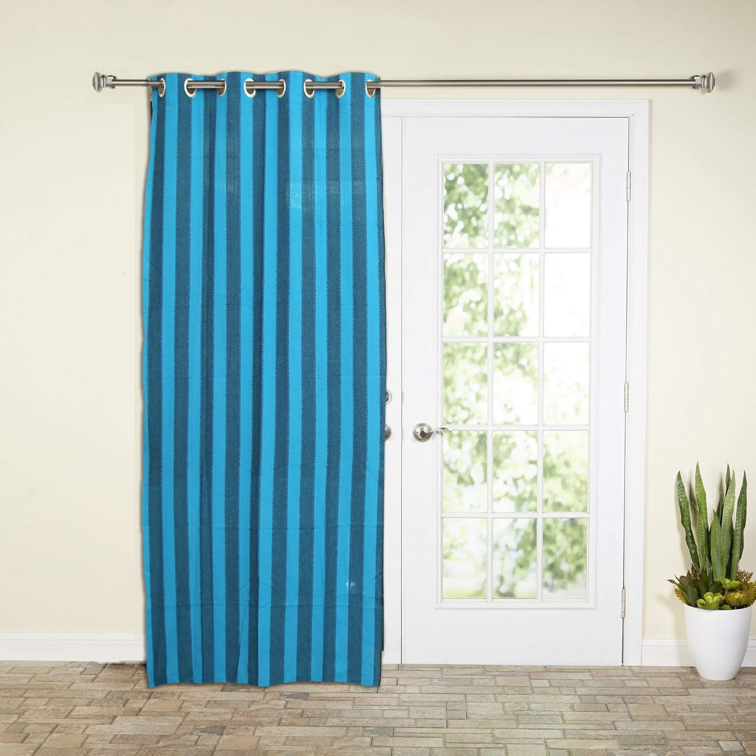 Buy Raksha Blue And Dark Blue Color Cotton Ring Curtains Pack Of 1