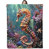 Colorful Seahorse Throw Blanket for Girls Boys Kids Adults, 50x60 in, Cozy Flannel Blanket for Bedroom, Camping, Couch, Room Decor, Fuzzy Warm Soft Gifts