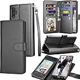 Galaxy Note 10 Plus Case, Galaxy Note 10+ Wallet Case, Luxury Cash Credit Card Slots Holder Carrying Folio Flip PU Leather Cover [Detachable Magnetic Hard Case] Kickstand for Samsung Note10+ [Black]