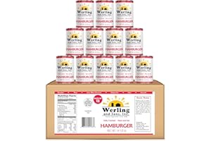 WERLING AND SONS, INC. Werling Meats Canned Hamburger 14.5 Oz – Fully Cooked Ground Beef, Heat & Eat | Premium Quality | 5-Year Shelf Life | Pantry Staple for Everyday Meals, Emergency, Survival & Camping | Made in USA | Pack of 12