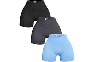OQQ Women's 3 Piece Yoga Shorts Ribbed Seamless Workout High Waist Cross Over Athletic Leggings