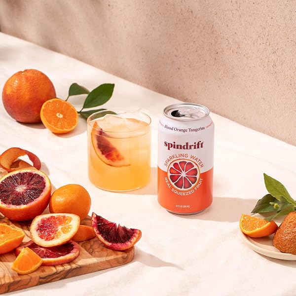 SPINDRIFT SPARKLING WATER, BLOOD ORANGE TANGERINE FLAVORED, MADE WITH REAL SQUEEZED FRUIT, 12 FL OZ CANS, PACK OF 24 (ONLY 12 CALORIES PER CAN)