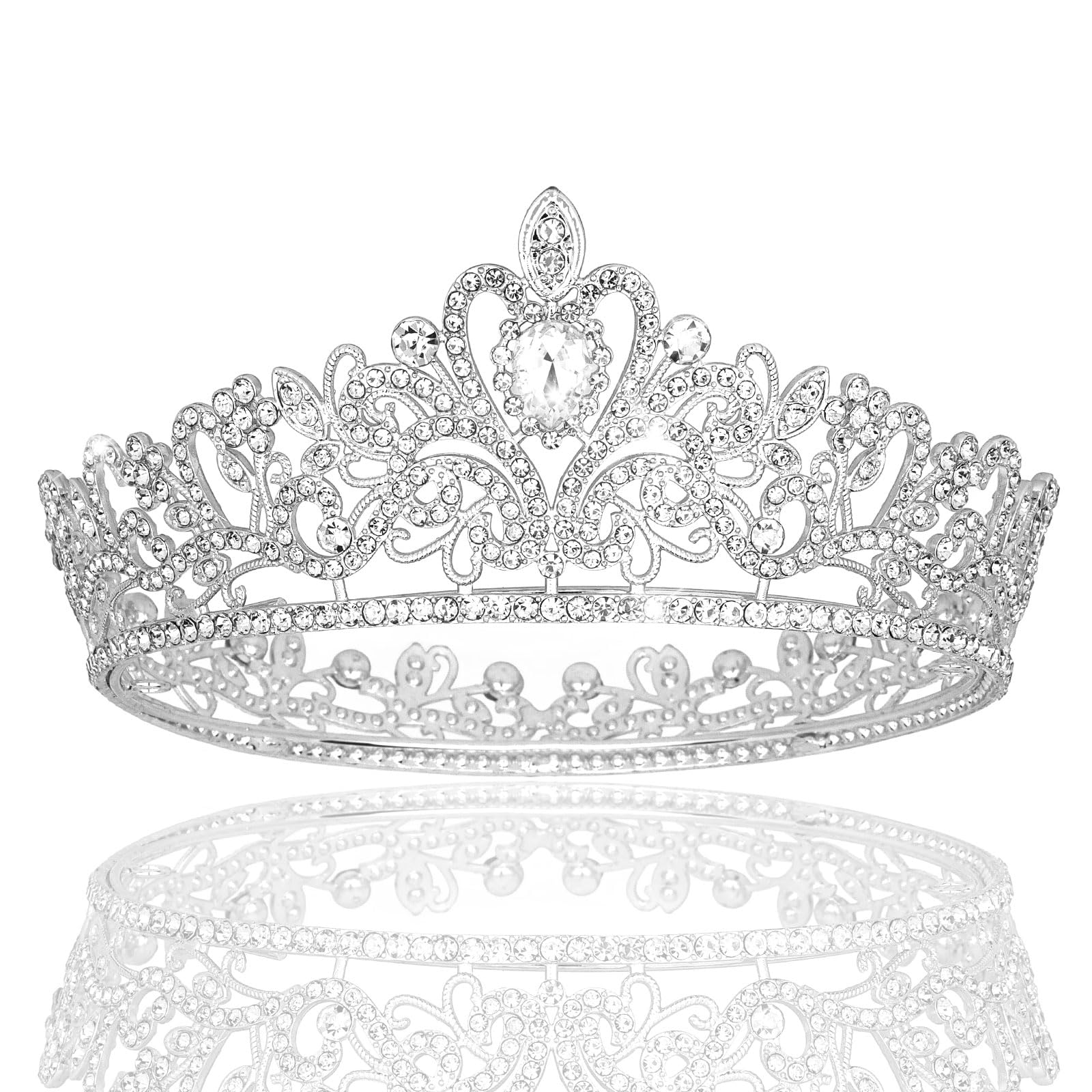 BAHABY Silver Tiaras for Women Costume Party Hair Accessories Princess Birthday Crown Cake Topper for Wedding Birthday Baby Shower Party Favors