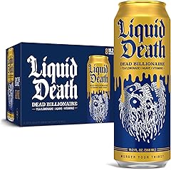 Liquid Death, Dead Billionaire - Té helado, paquete de 8 (latas tamaño King de 19.2 onzas), media limonada mitad té negro end