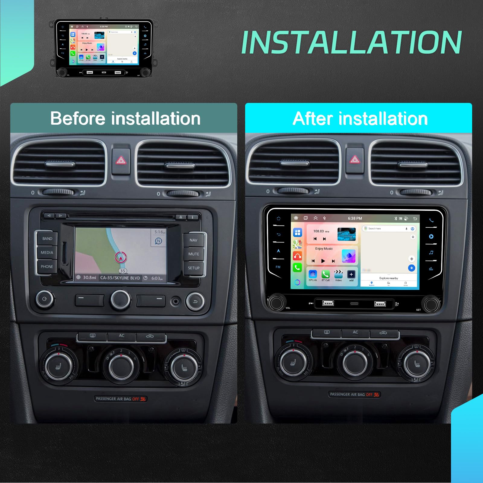 Before and after installation comparison of the car stereo