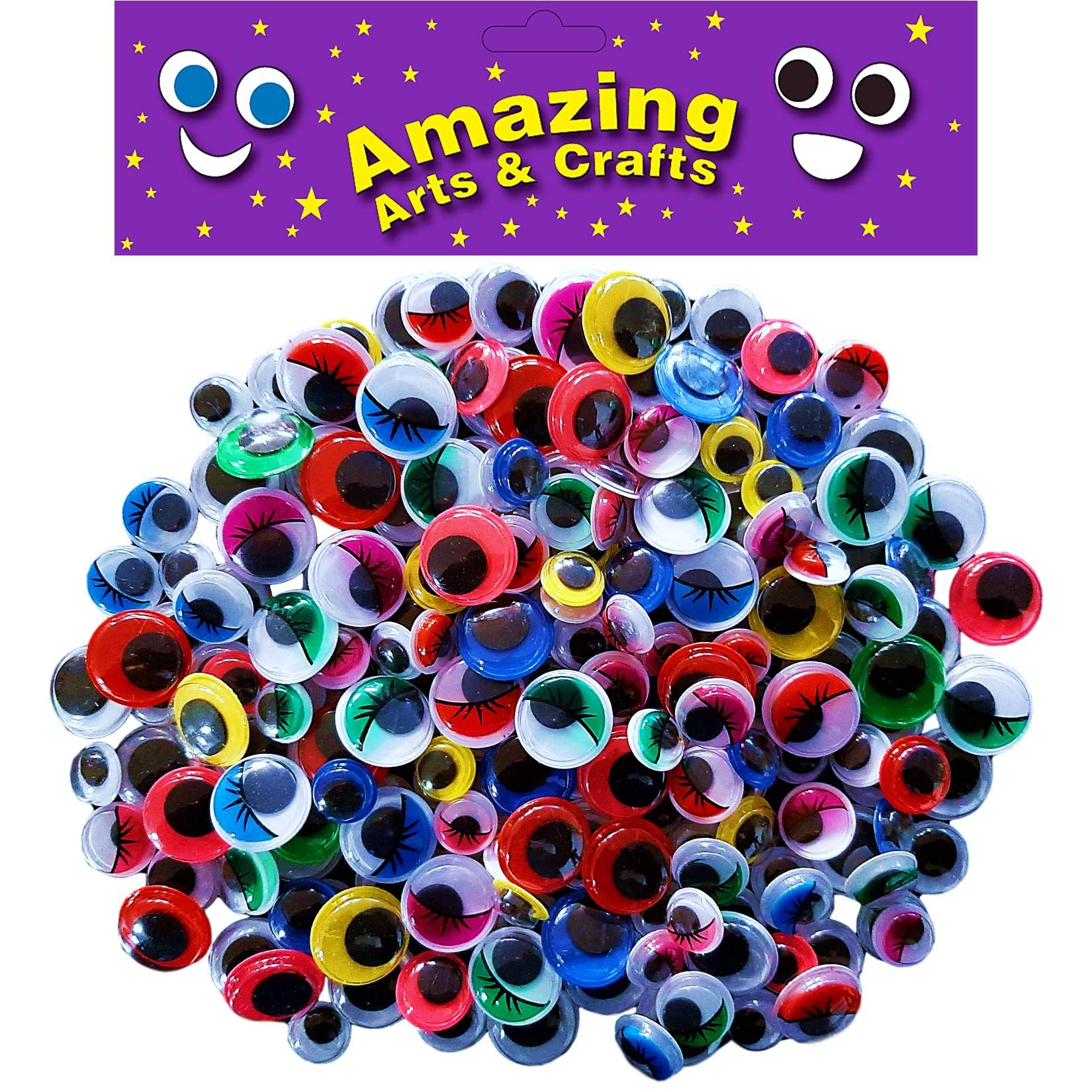 Amazing Arts and Crafts 200 Self Adhesive Wiggle Wiggly Googly Sticky Eyes assorted types 10mm 12mm 15mm