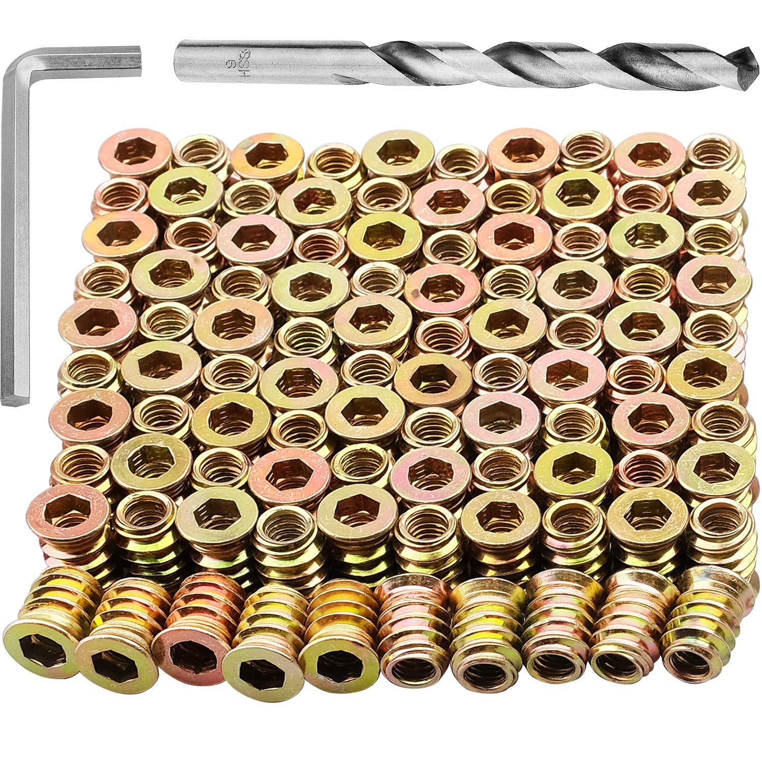 Photo 1 of 100Pcs Anwenk M6x15mm Furniture Screw in Nut Threaded Wood Inserts Bolt Fastener Connector Hex Socket Drive for Wood Furniture Assortment-Metric M6 (with Hex Spanner & Twist Drill)