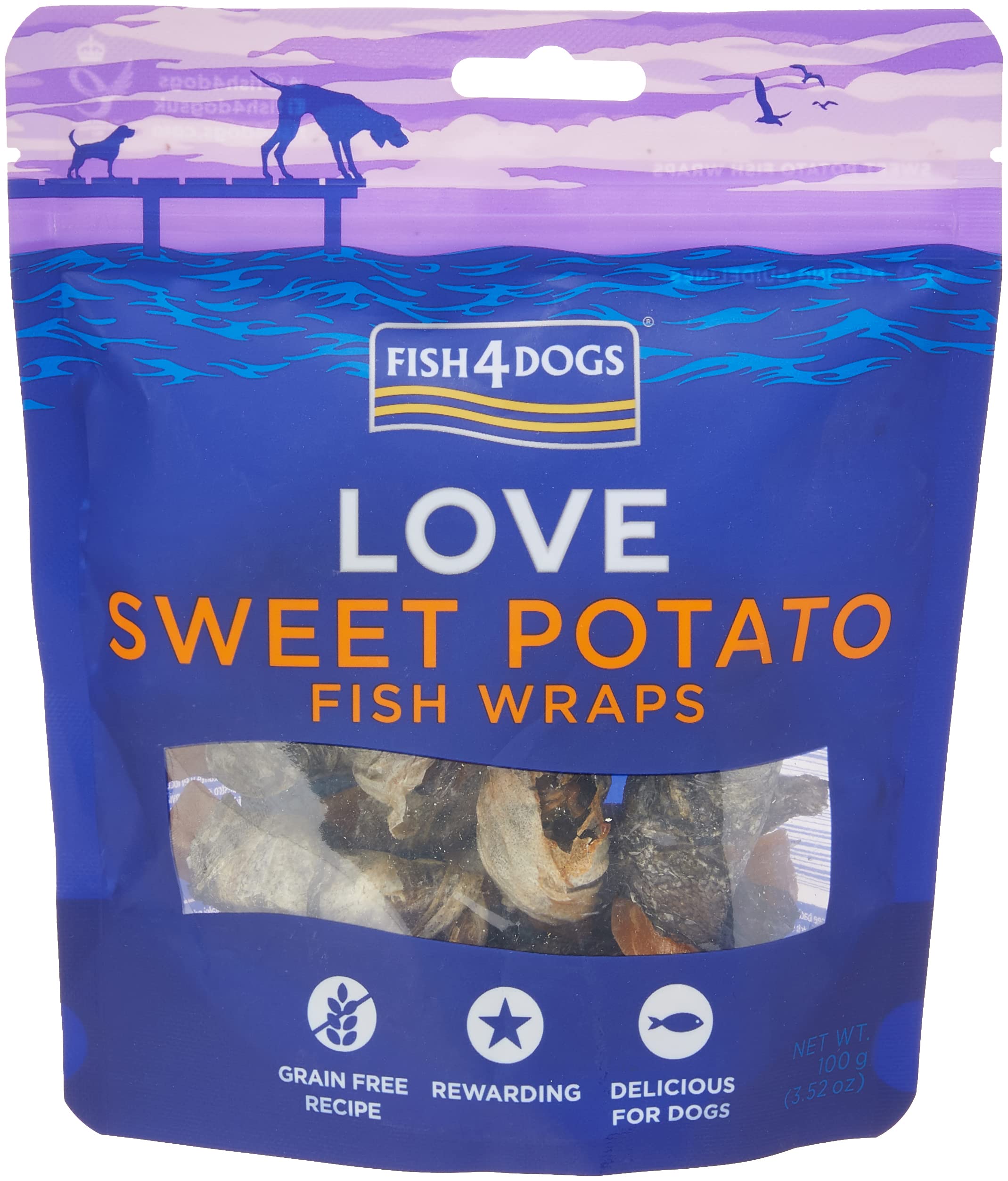 Fish 4 Dogs Dog Treats Sea Wraps Sweet Potato, 100 g, Pack of 5