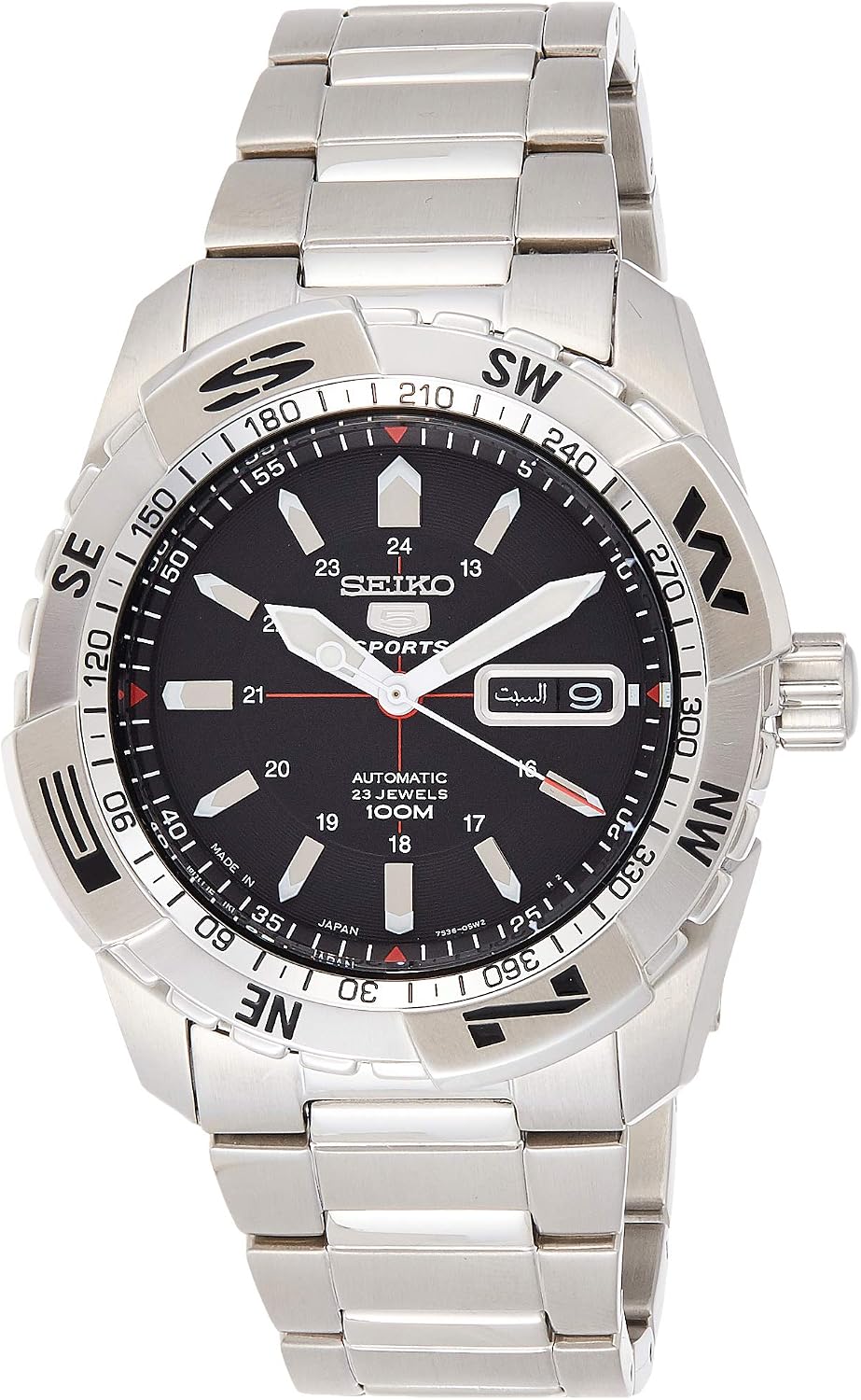 Amazon Com Seiko Sports 5 Black Dial Stainless Steel Mens Watch Snzj05 Seiko Watches