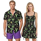 DRESSFO Matchable Couples' Outfit Nightclub Printed Button-up Shirt Or Half Zipper Lace Up Mini Dress