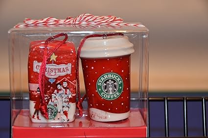 Starbucks Christmas Ornaments Ceramic Mini Red Cup And Bag Of