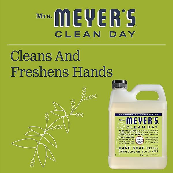 MRS. MEYER’S CLEAN DAY LIQUID HAND SOAP REFILL, CRUELTY FREE AND BIODEGRADABLE FORMULA, LEMON VERBENA SCENT, 33 OZ