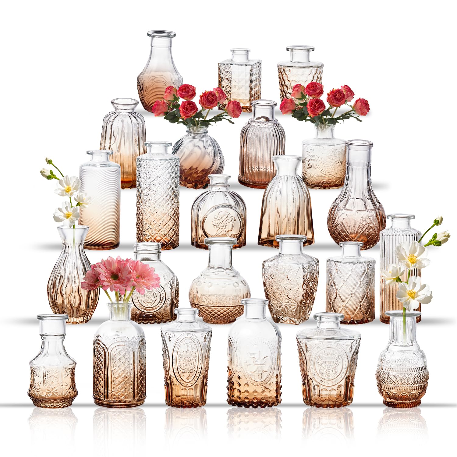 Photo 1 of Glass  Vase Set of 24, Small Flower Vases, Glass Vases for Centerpieces, Vintage Home Table Decorations Bud Vases (24 Pcs, Amber)