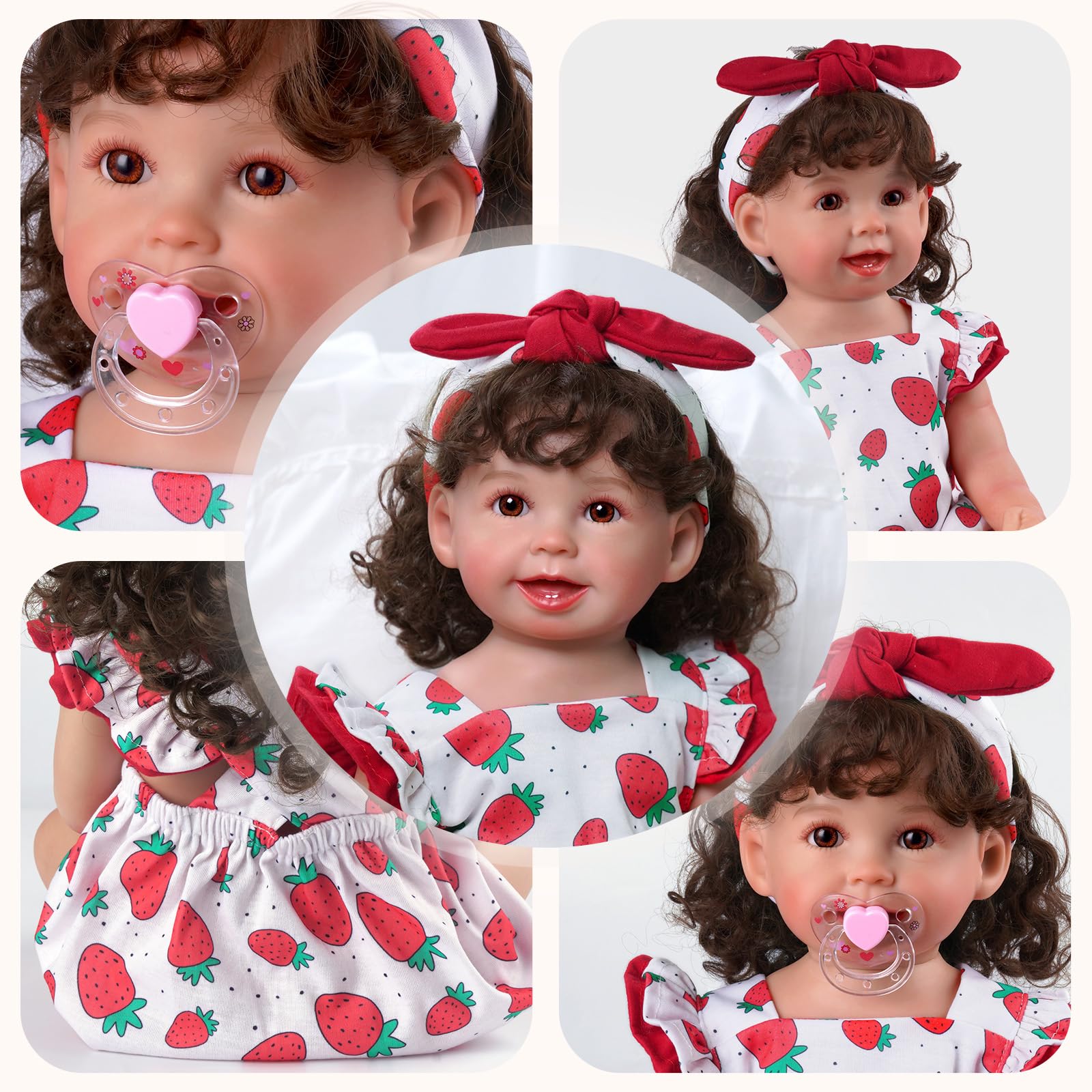 BABESIDE 3Pcs Reborn Baby Doll Clothes for 17-22 Inch Dolls,Strawberry Outfit Set with Magnetic Pacifier, Cute Baby Doll Accessories for Newborn Reborn Girl Dolls