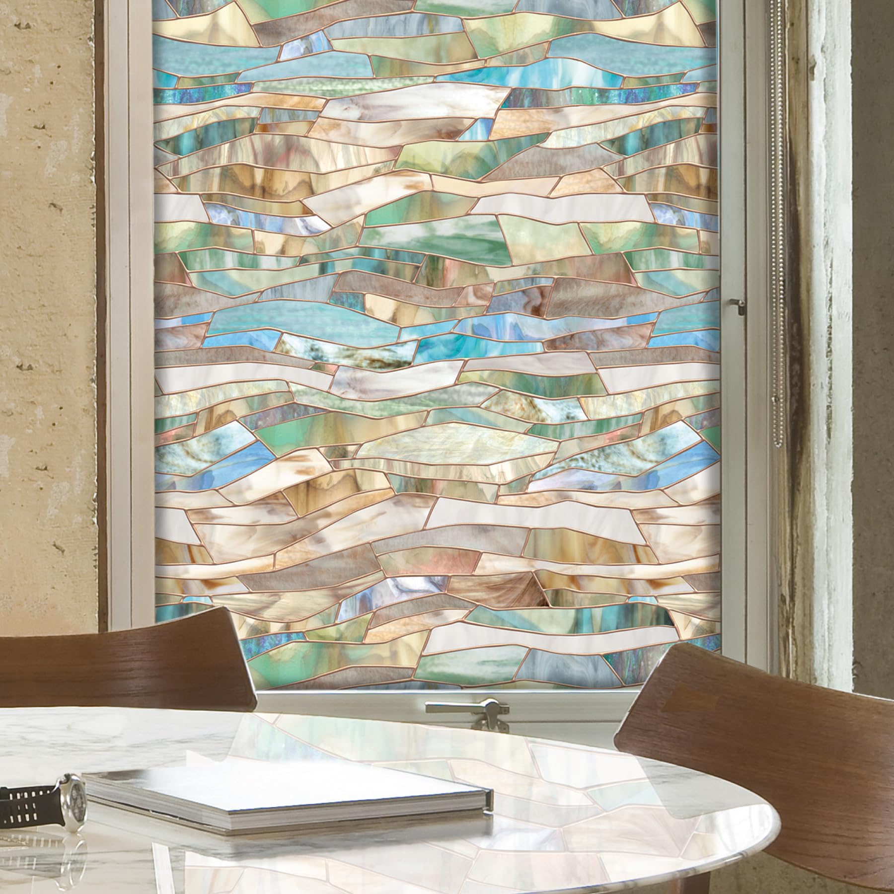 Artscape Terrazzo 61 x 91 cm Window Film – Provides Privacy, Non-Adhesive, Colorful Stained Glass Pattern, UV Protection, Easy to Apply and Removable