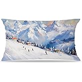 EUYTHNGYF Winter Ski 12x20 Pillow Cover,Ski Decor,Seasonal Winter Skiing Sport Mountain Farmhouse Lumbar Pillow Covers Decorative for Home Living Room Bedroom
