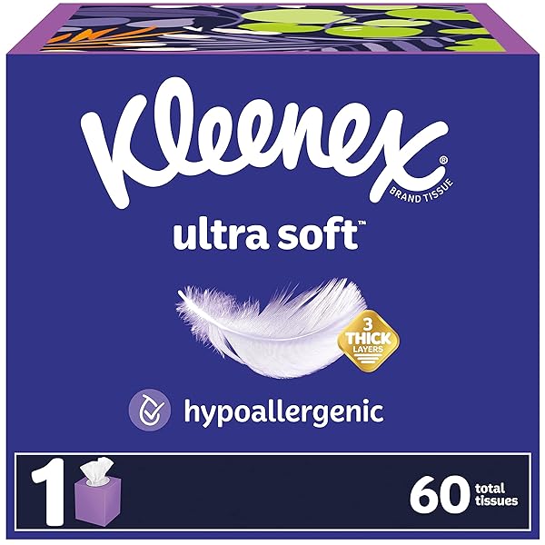 KLEENEX ULTRA SOFT FACIAL TISSUES, 1 CUBE BOX, 60 TISSUES PER BOX, 3-PLY, PACKAGING MAY VARY