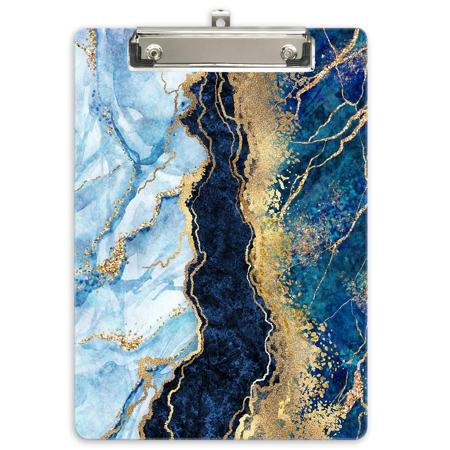 Hnogri Plastic Clipboard A4, Fashion Design A4 Letter Size Clipboards & Forms Holders for Office Supplies Lawyers,School Students and Kids, Low Profile Clip Cute Clipboard Folder, Blue Gold — image 1