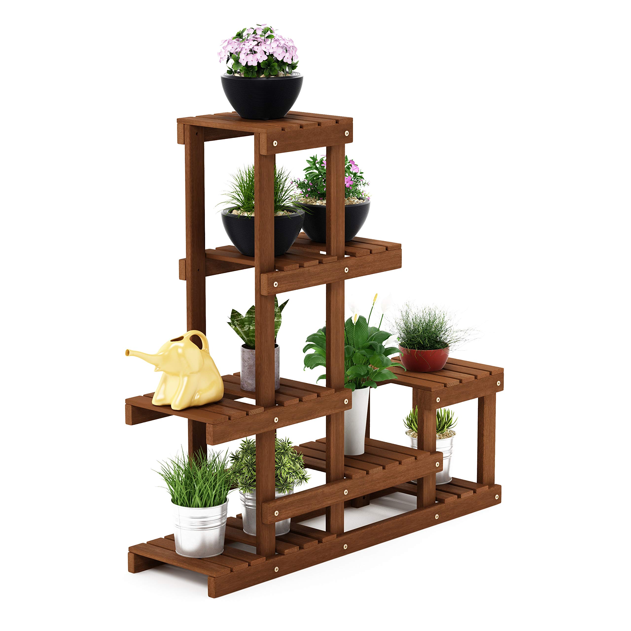 Furinno TIOMAN Plant Stand Outdoor, Multiple Tier Plant Shelf, Tiered Plant Stand Indoor, Outdoor, Patio, Garden, Balcony, Natural