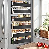 SMRCAD Magnetic Spice Rack Organizer for Fridge Seasoning Organizer for Kitchen storage with Screw Magnetic Shelf with Hook for Refrigerator and Oven (6pack-Black)