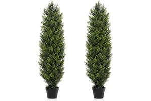 POZOY Two Pack 3ft Artificial Cedar Topiary Trees, Outdoor Faux Pine Shrubs Arborvitae Plants 36 Inch UV Rated, Anti-Fading, Lasting Evergreen for Indoor, Front Porch, Office Decor
