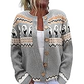 Fall Halloween Cardigans Sweater for Women Funny Holiday Graphic Long Sleeve Knit Button Down Sweatshirt Tops