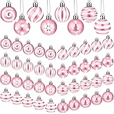 BBTO 40 Pcs Christmas Pink and White Balls 1.18 Inch Stripe Dot Hanging Xmas Balls Plastic Pink Christmas Ornaments Glittering Christmas Ball Decorations for Home Trees Holiday Party Accessories