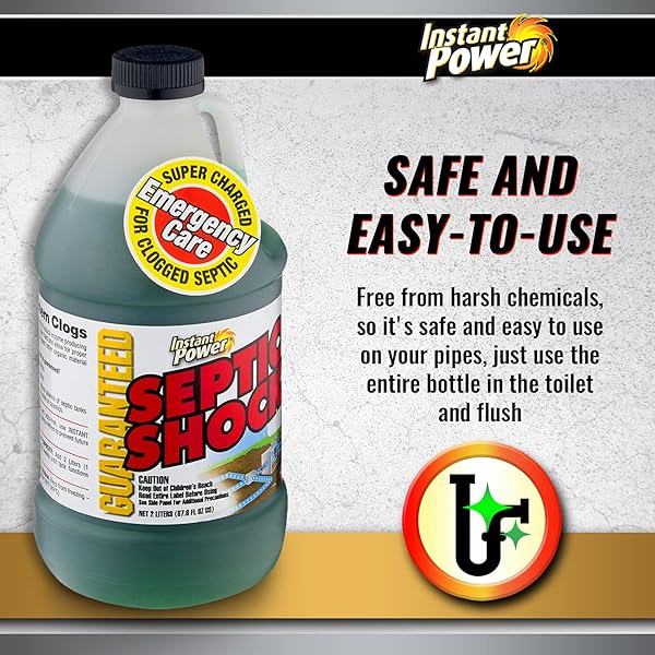 INSTANT POWER SEPTIC SHOCK – SEPTIC TANK TREATMENT, DRAIN CLEANER LIQUID CLOG REMOVER FOR SEPTIC SYSTEM, DRAIN DEFENSE FOR RVS – 67.6 FL OZ 6 PACK