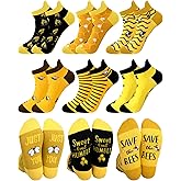 ShinyMatch 6 Pairs Bee Ankle Socks Bee Day Gifts for Women Novelty Tab Socks for Honeybee Lover Mother Day Birthday Party