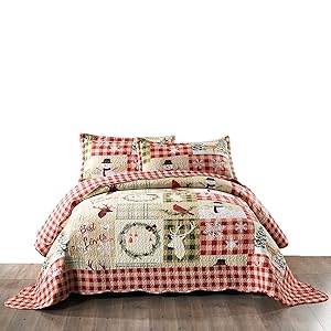 TT LINENS 3 Piece Rustic Lodge Deer Quilt Christmas Quilt Quilted Bedspread Printed Quilt Quilt Set Bedding Throw Blanket Coverlet Lightweight Bedspread Ensemble/Snowman Quilt (King)