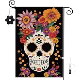 Baccessor Day of the Dead Garden Flag Floral Skull mini 12.5 x 18 Inch Double Sided Burlap Mexican Dia De Los Muertos Yard Flag Holiday Seasonal Outdoor Outside Decoration